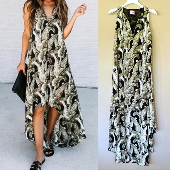 Buddy Love Dresses & Skirts - NWOT Buddy Love S/M Sleeveless Palm Leaf Dress Tropical V-Neck Spring Summer